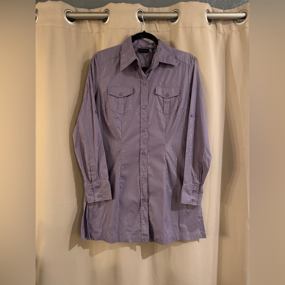 New York & Company Lavender Pinstripe Women’s Button-Down Dress